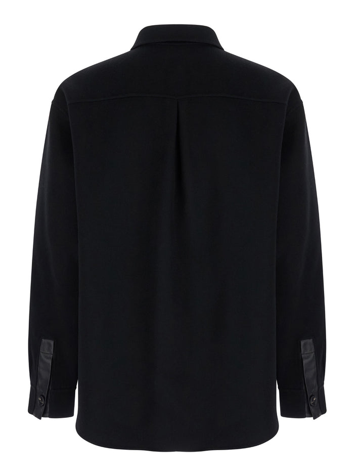 Black Oversized Shirt With Patch Pocket Wool Man And Blouses