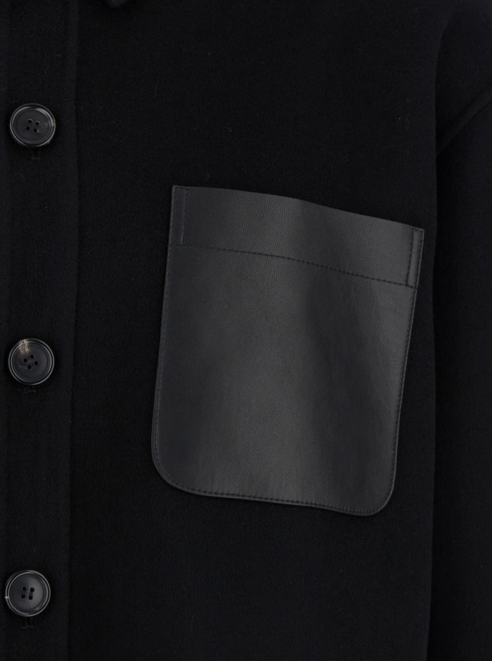 Black Oversized Shirt With Patch Pocket Wool Man And Blouses