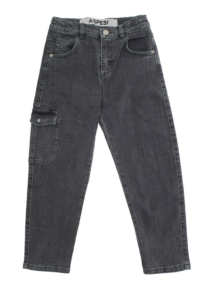 Grey Five-Pocket Jeans Stretch Denim Boy Cotton Elastane Trousers
