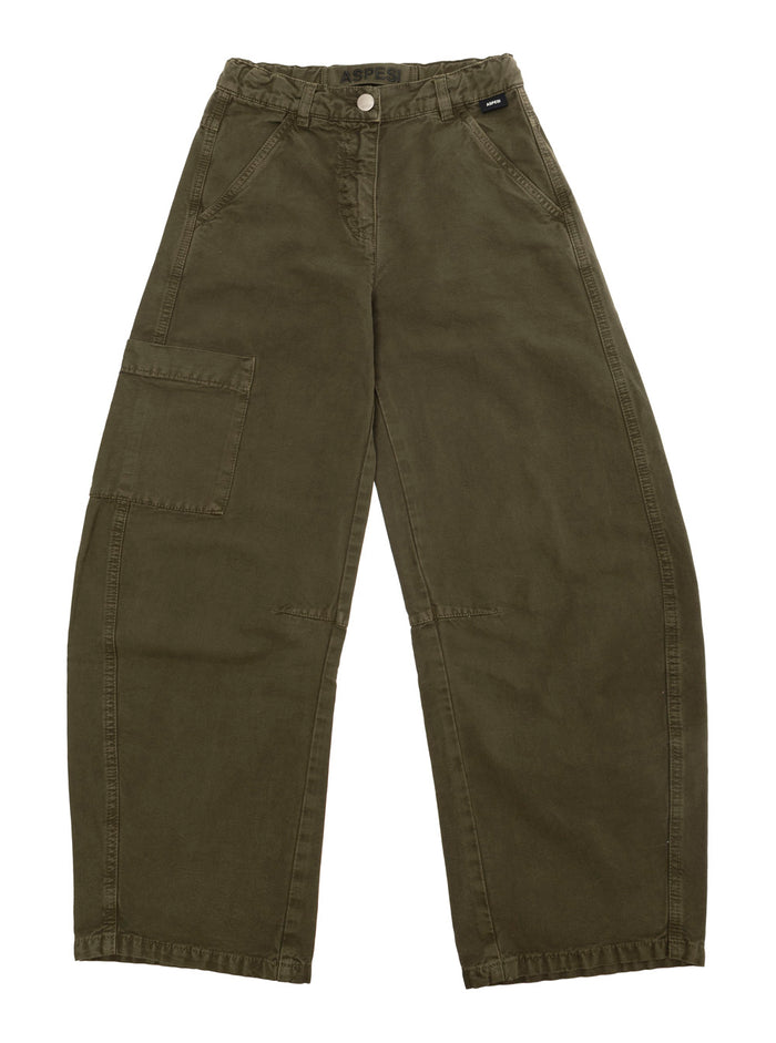 Military Green Cargo Pants With Logo Cotton Girl Trousers