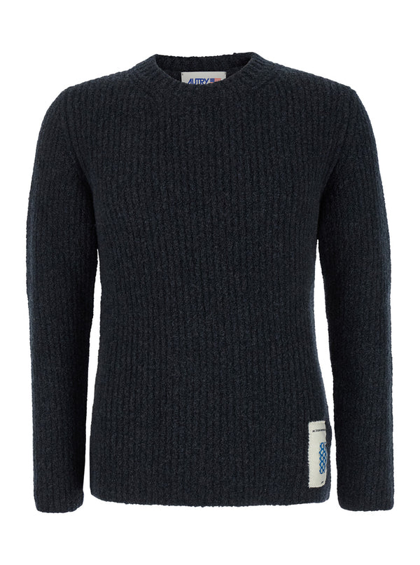 Grey Crewneck Sweater With Logo Patch Virgin Wool Tops