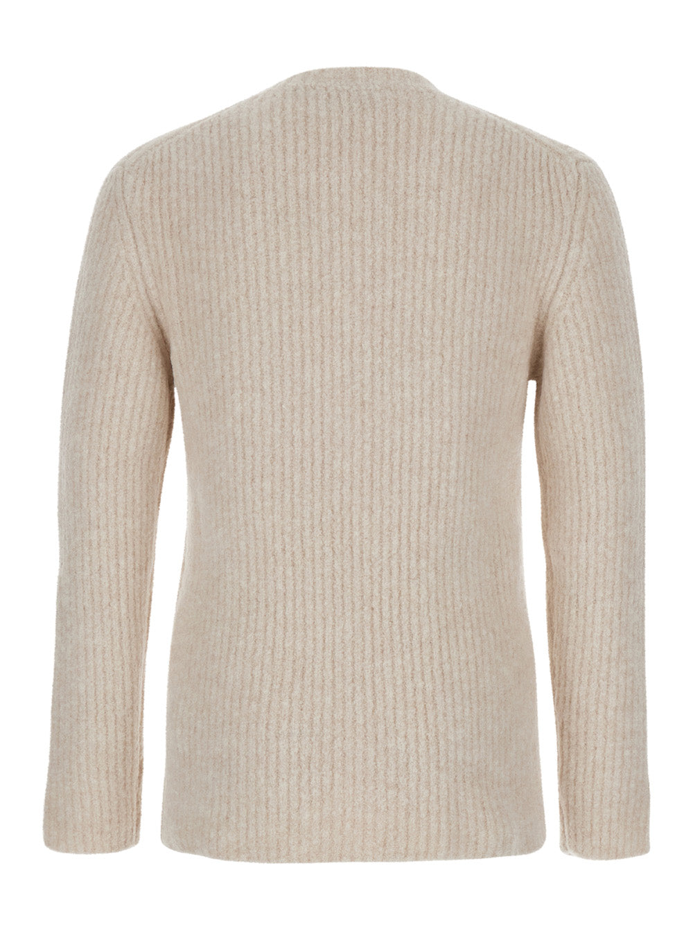 Beige Crewneck Sweater with Logo Patch in Fabric Man Virgin Wool Polyamide Elastam Jersey