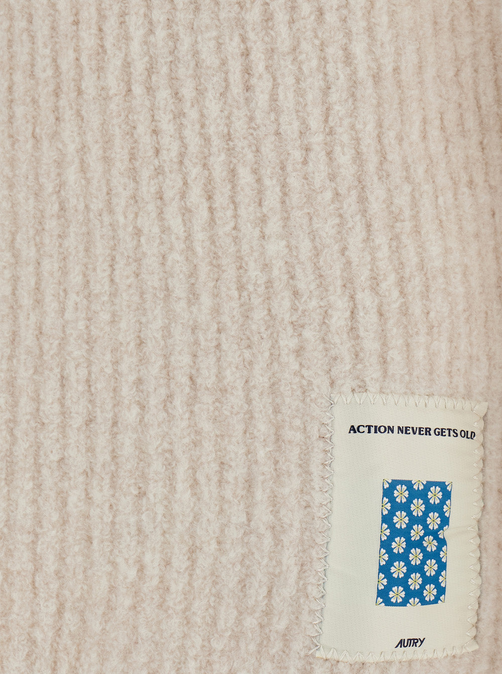 Beige Crewneck Sweater with Logo Patch in Fabric Man Virgin Wool Polyamide Elastam Jersey