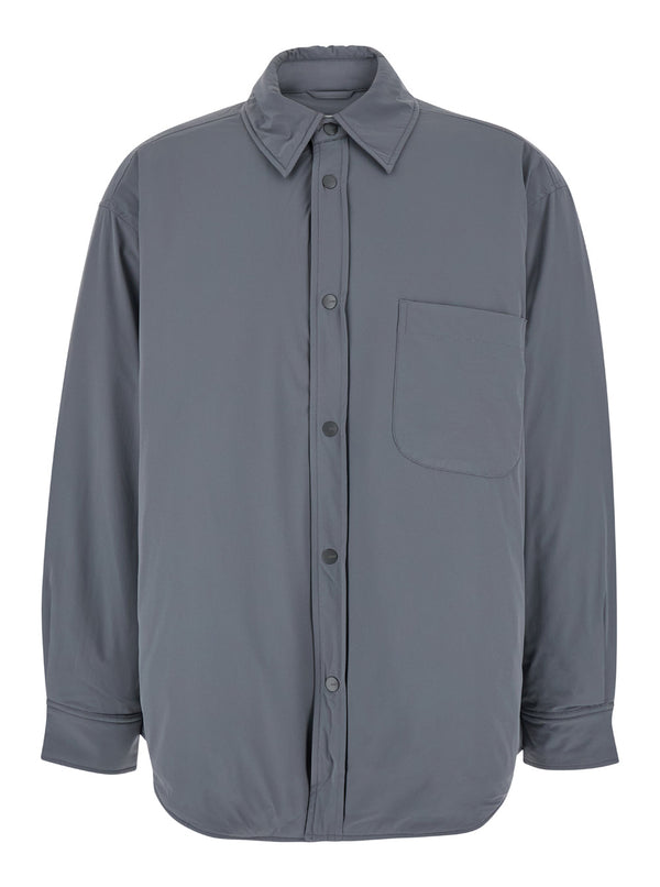 Grey Jacket With Patch Pocket Nylon Coat