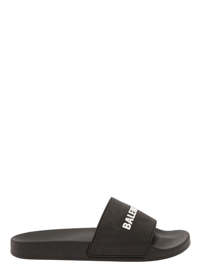 Black Slide Sandals Rubber Man Thermoplastic Polyurethane Flat Shoes