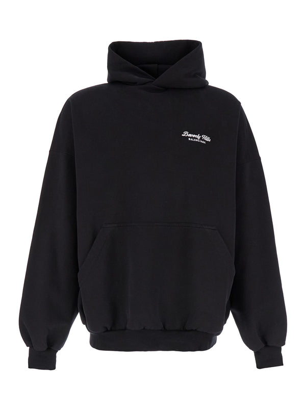 Oversized Black Hoodie With Logo Print Cotton Sweatshirts
