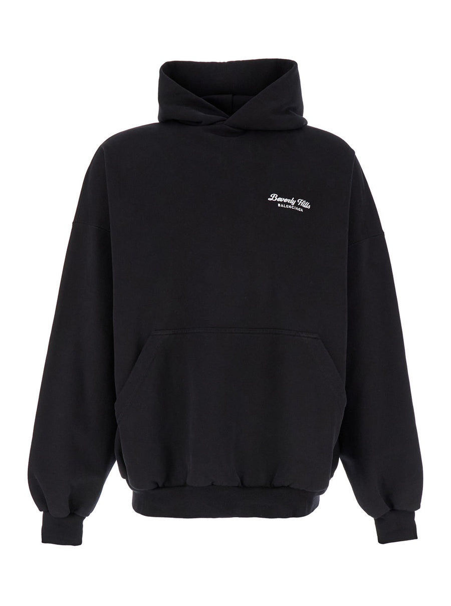 Oversized Black Hoodie With Logo Print Cotton Sweatshirts