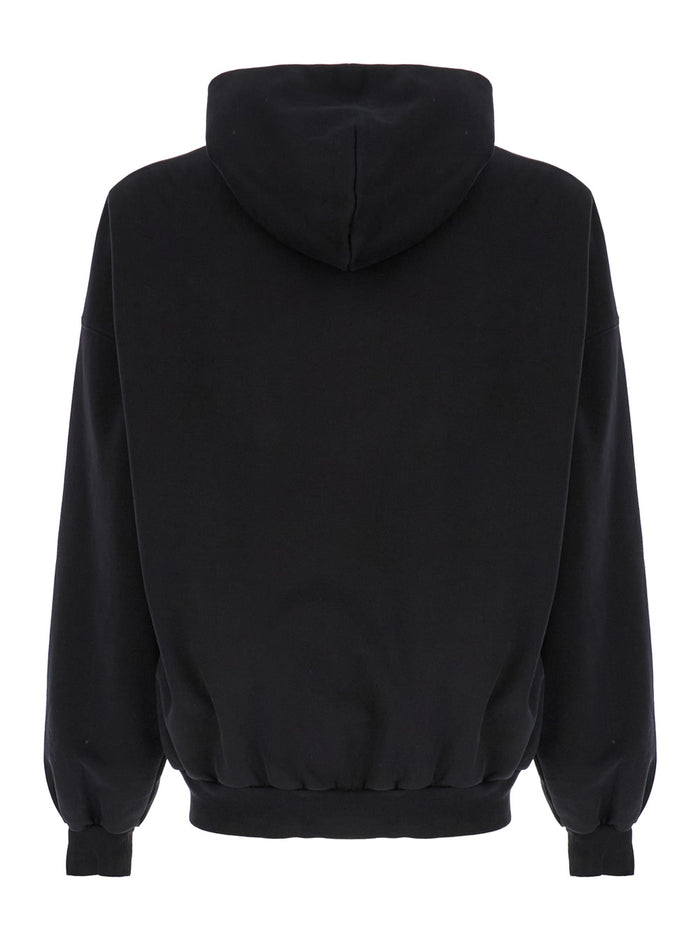 Beverly Hills Oversized Black Hoodie with Logo Print in Cotton Woman Sweatshirts