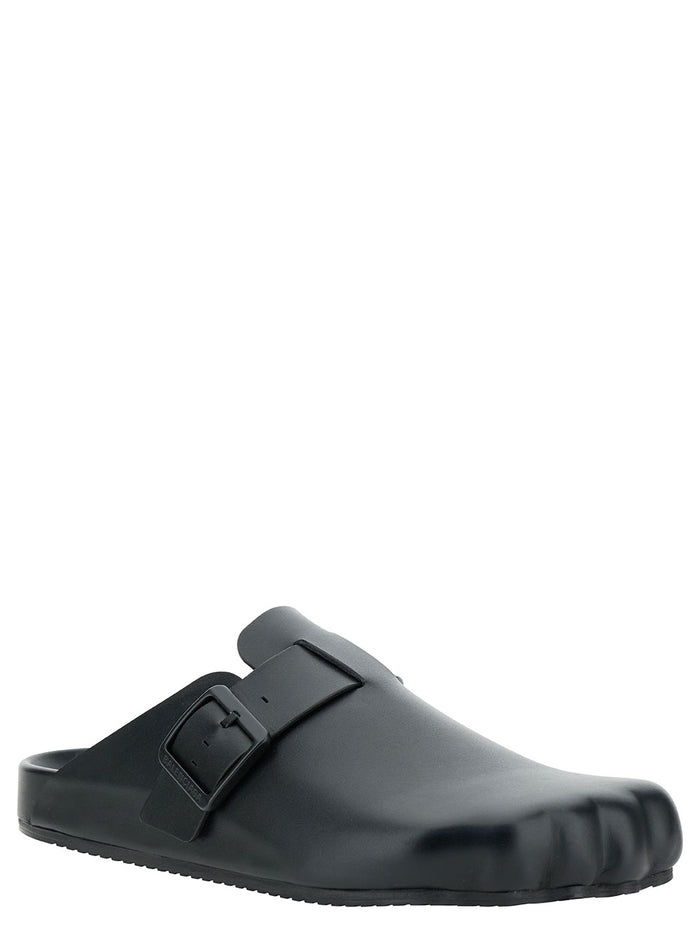Sunday Black Mules With Five Finger Shape At Toe Matte Leather Man Calf Flat Shoes