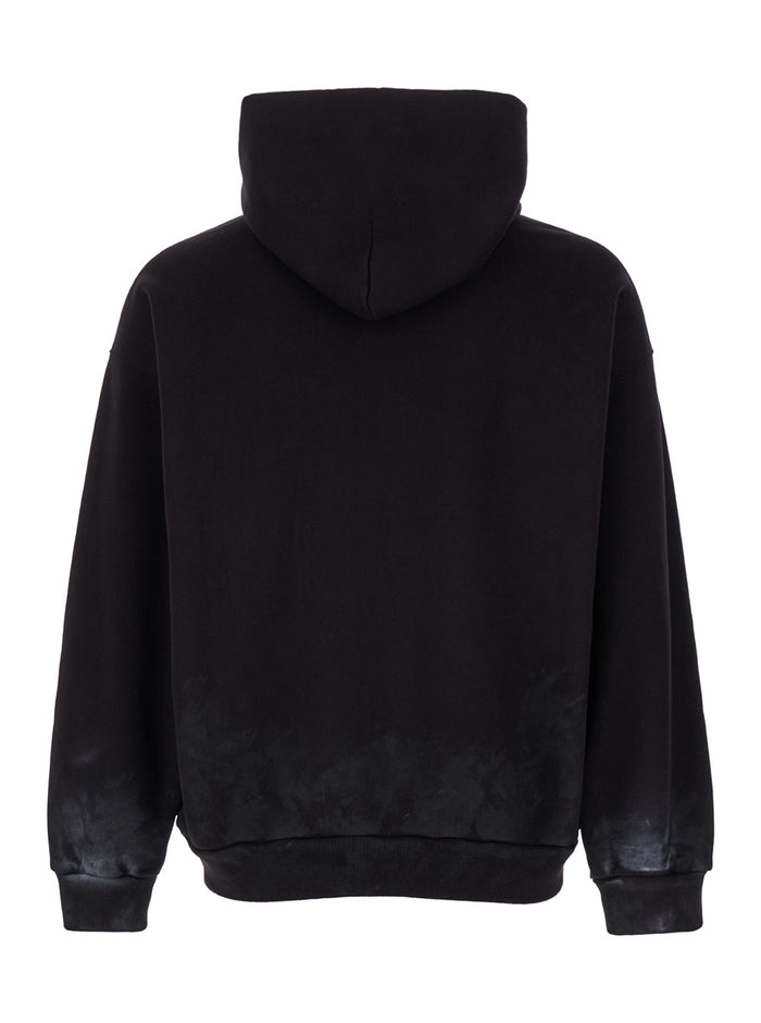 Black Hoodie with Metal BB Stencil Motif in Dirty Effect Cotton Man Sweatshirts