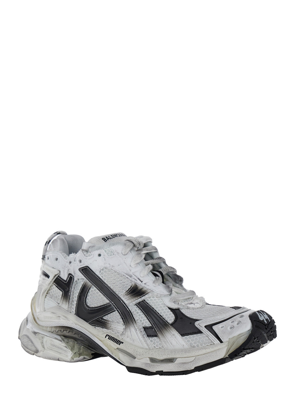 Runner White Low Top Sneakers With Logo Embroidery Mesh And Nylon Man Polyurethane Polyester