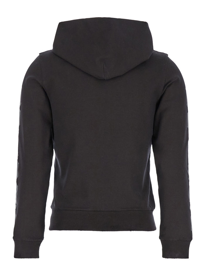 Black Zip-Up Hoodie with No Logo Gothic Print in Jersey Woman Cotton Elastan Sweatshirts