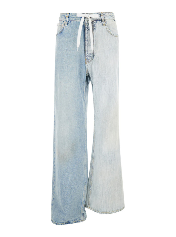 Fifty-Fifty Light Blue Jeans with Asymmetric Legs in Denim Women Cotton