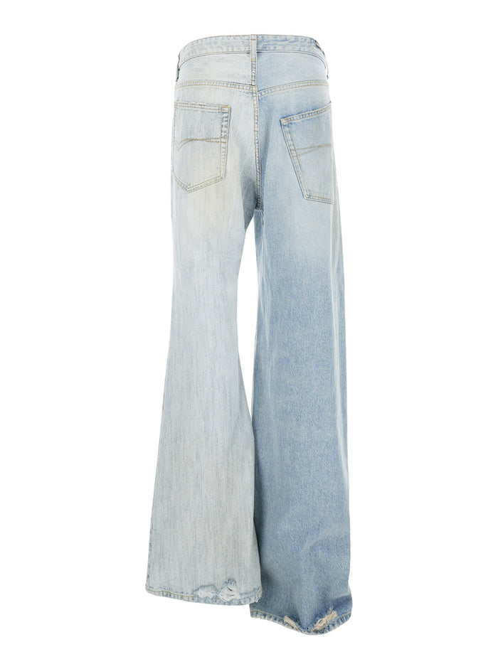 Fifty-Fifty Light Blue Jeans with Asymmetric Legs in Denim Women Cotton