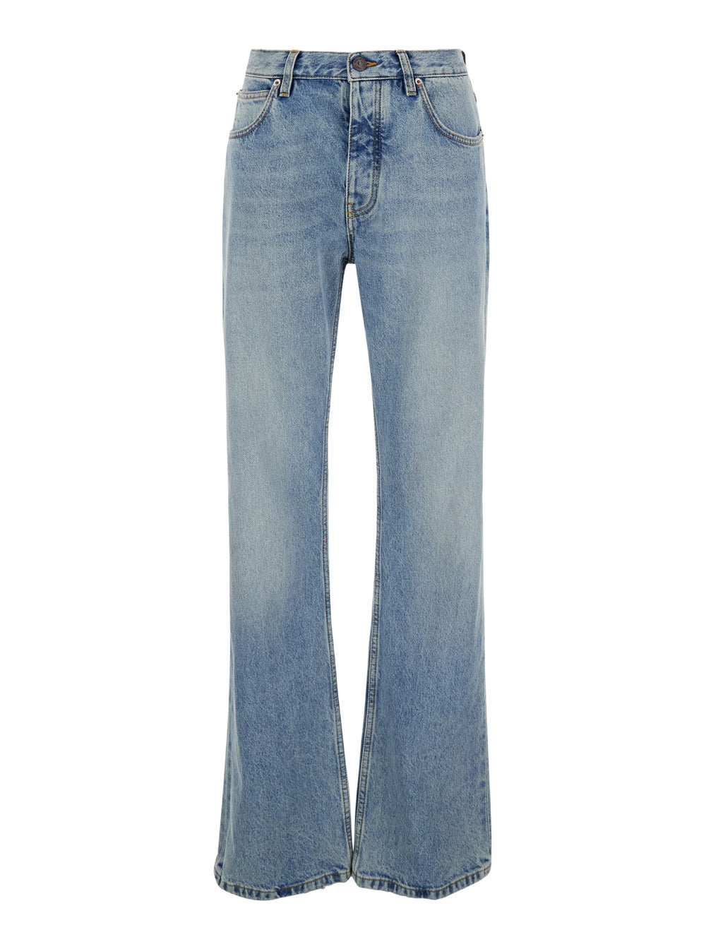 Light Blue Low Waisted Straight Jeans in Denim Woman Cotton