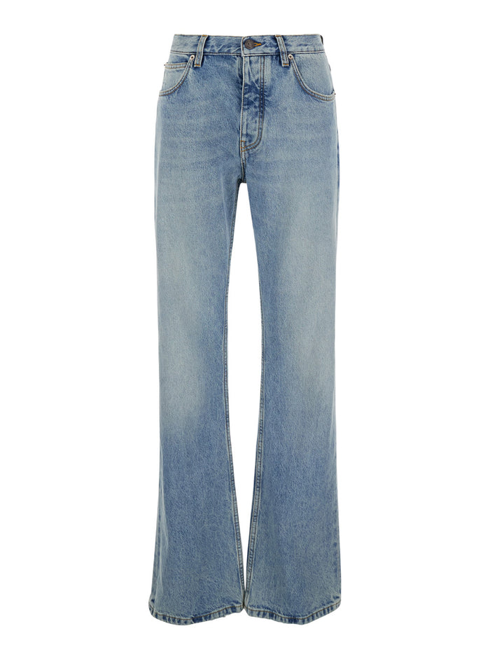 Light Blue Low Waisted Straight Jeans in Denim Woman Cotton
