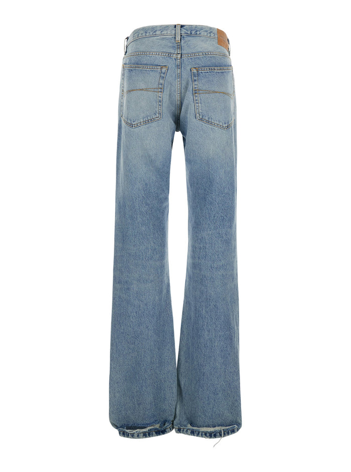 Light Blue Low Waisted Straight Jeans in Denim Woman Cotton