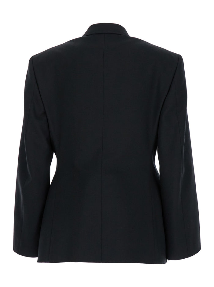 Hourglass Black Single-Breasted Jacket with Notched Revers in Wool Woman Blazers