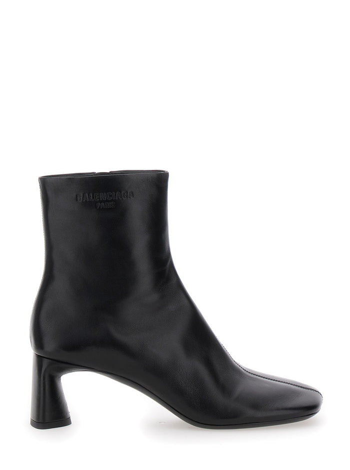 Duty Free 60mm Black Boots with Square Tip in Leather Women Sheep Ankle