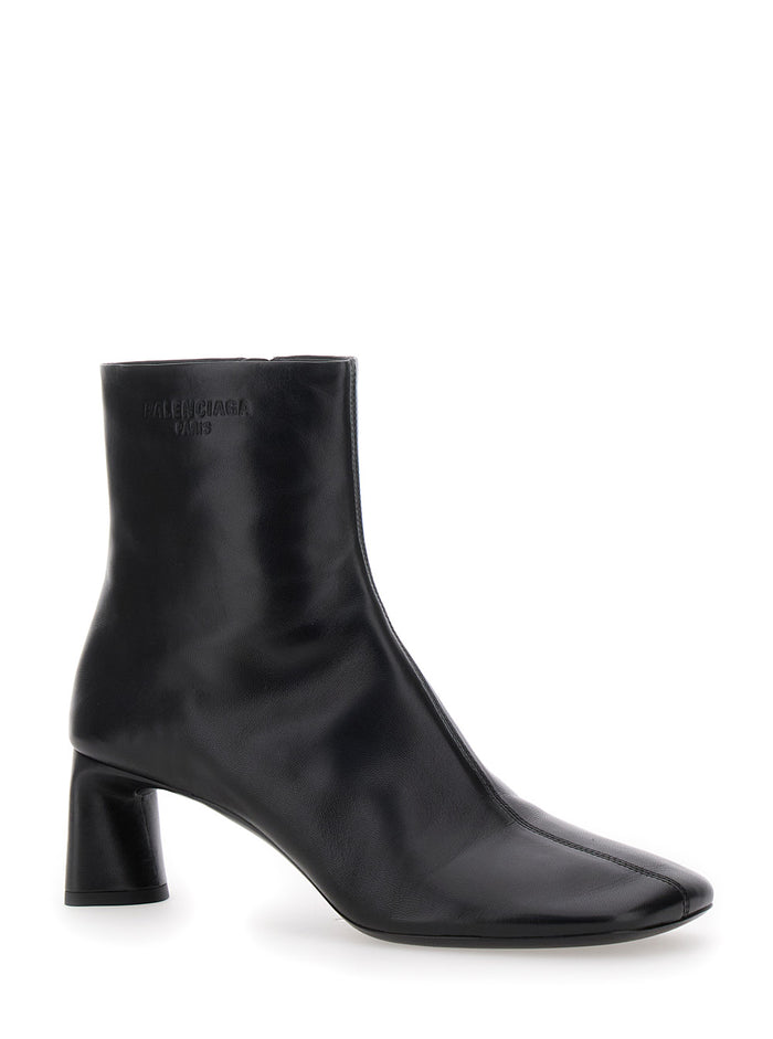 Duty Free 60mm Black Boots with Square Tip in Leather Women Sheep Ankle