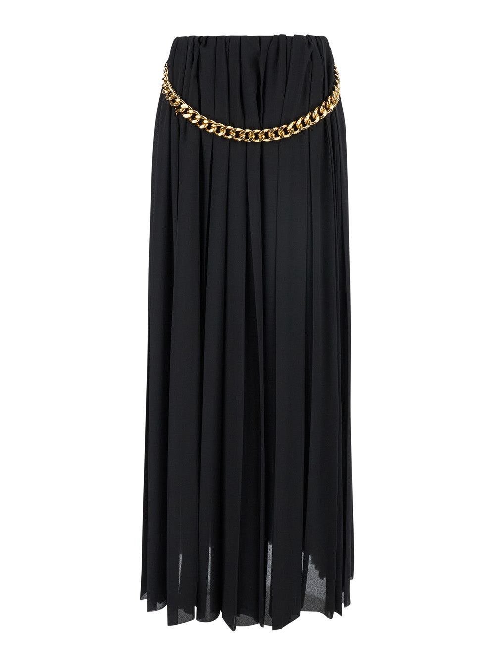 Black Long Pleaded Skirt with Belt in Tech Fabric Woman Polyester