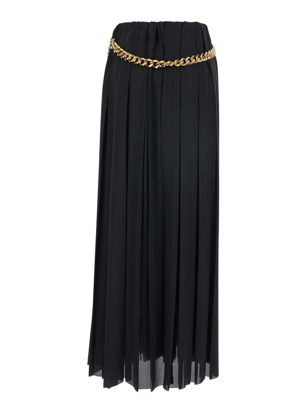 Black Long Pleaded Skirt with Belt in Tech Fabric Woman Polyester