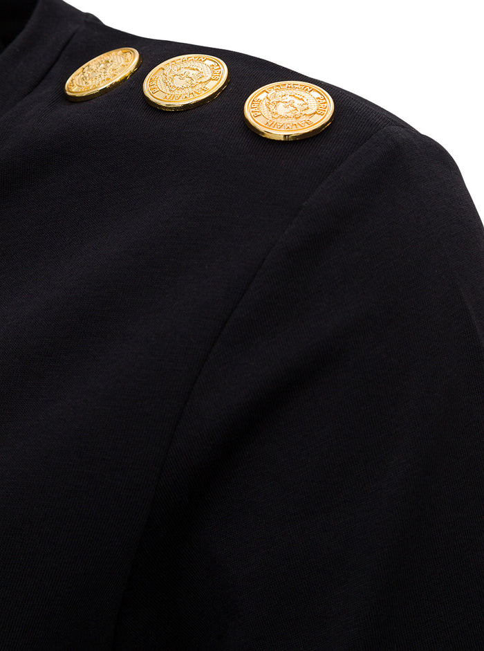 Black Crewneck T-Shirt With Logo Print And Golden Buttons Jersey Woman Cotton Tshirts Polo Shirts