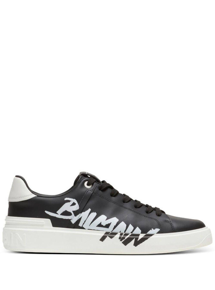 B Court Black And White Low Top Sneakers With Contrasting Logo Print Leather Man White/black Calf