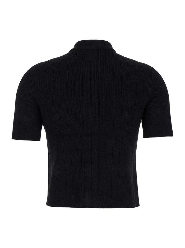 Black Cropped Cardigan With Decorative Buttosn Viscose Blend Woman Polyester Tops