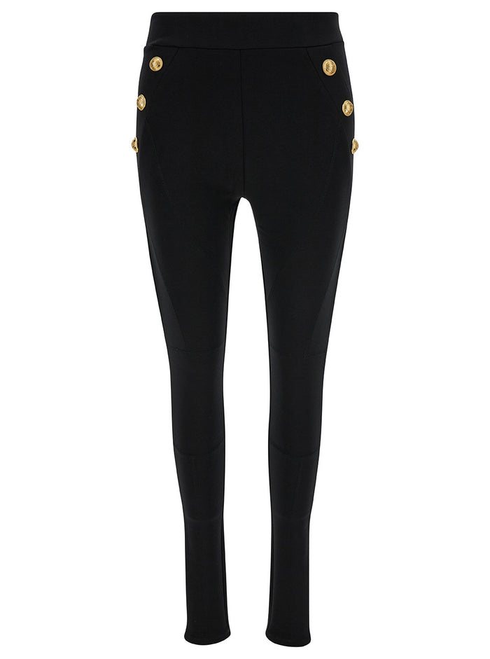 Black Leggings With Jewel Buttons Cotton Blend Woman Trousers