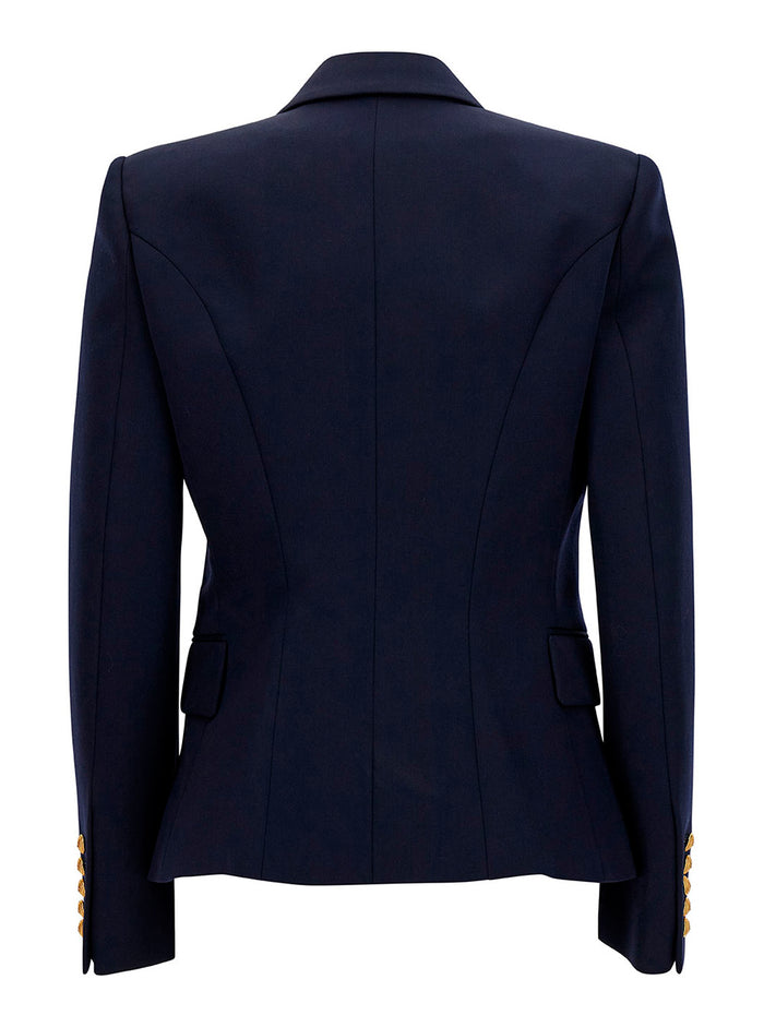 Blue Double-Breasted Jacket With Jewel Buttons Wool Woman Blu Blazers