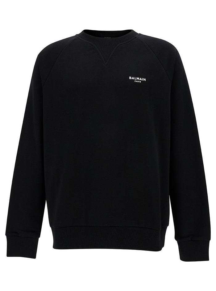 Black Crewneck Sweatshirt With Contrasting Logo Print At The Front Cotton Man Organic Sweatshirts
