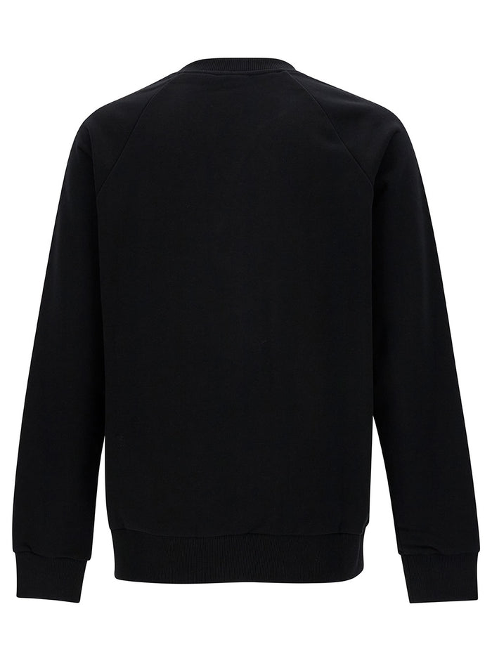 Black Crewneck Sweatshirt With Contrasting Logo Print At The Front Cotton Man Organic Sweatshirts