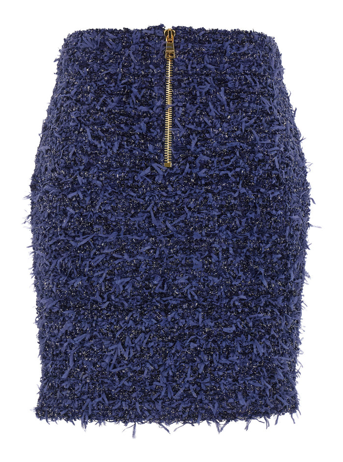 Blue Short Skirt With Jewel Buttons Viscose Blend Woman Blu Polyamide Polyester