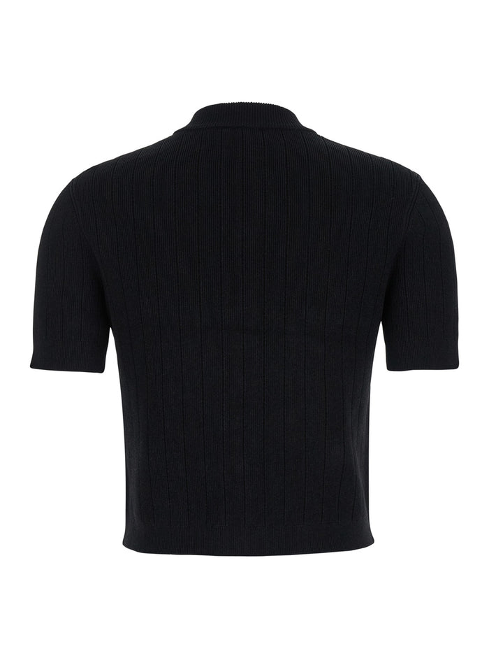 Black Cropped Cardigan With Jewel Buttons Viscose Blend Woman Polyester Jersey
