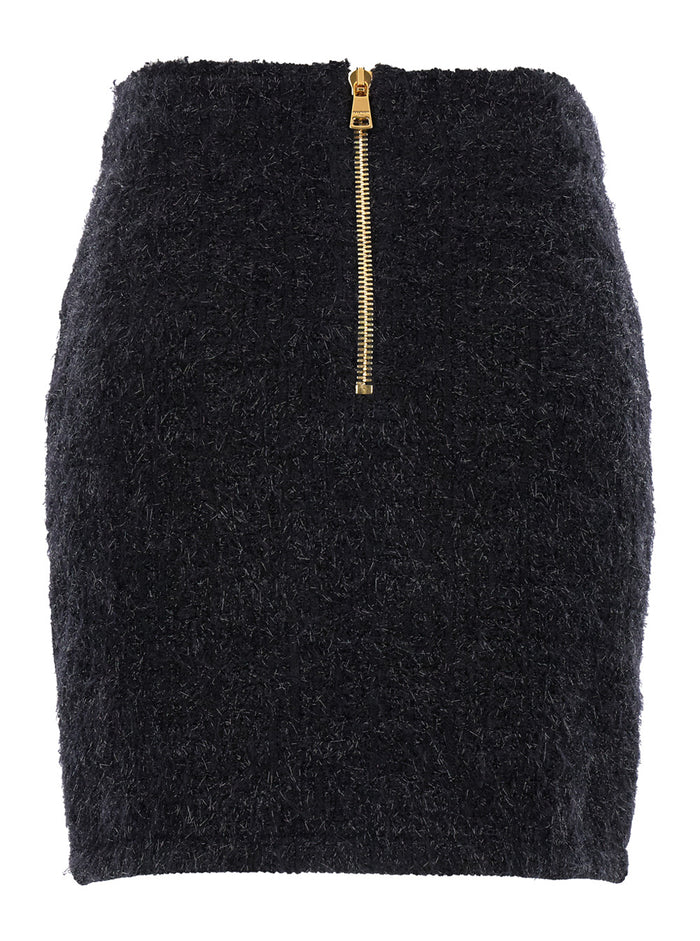 Black Pencil Mini Skirt With Jewel Buttons Tweed Woman