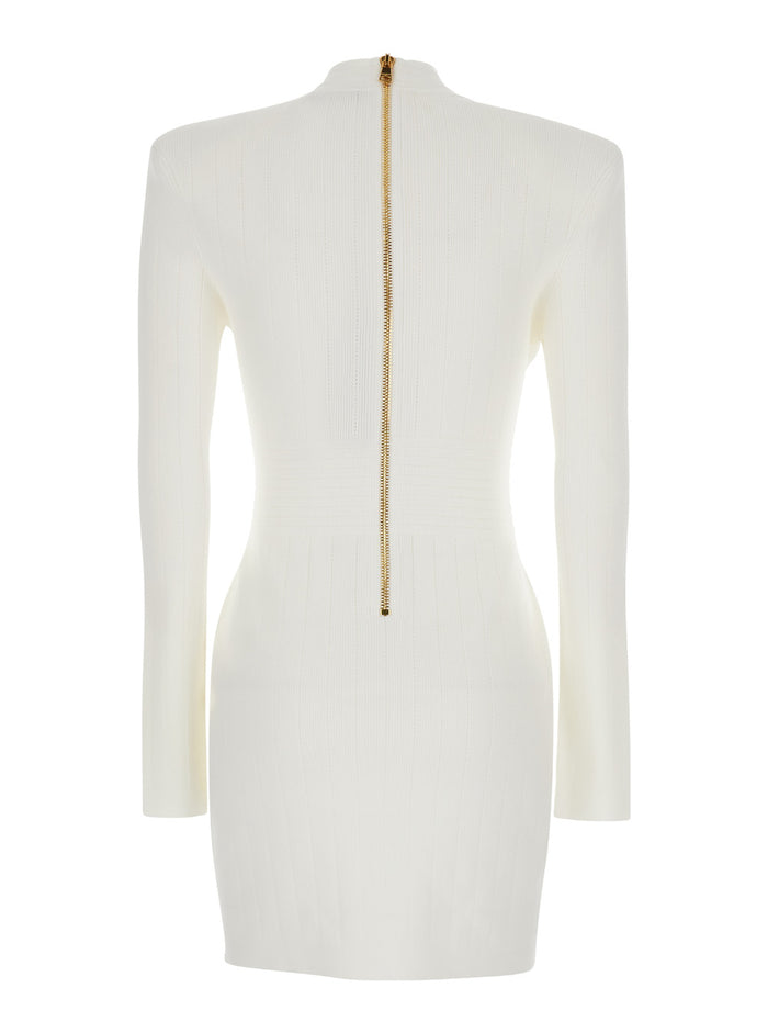 Mini White Dress With Golden Buttons Stretch Viscose Woman Polyester
