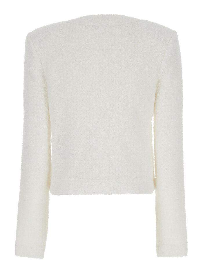 White Cropped Jacket With Patch Pockets Tweed Woman Blazers