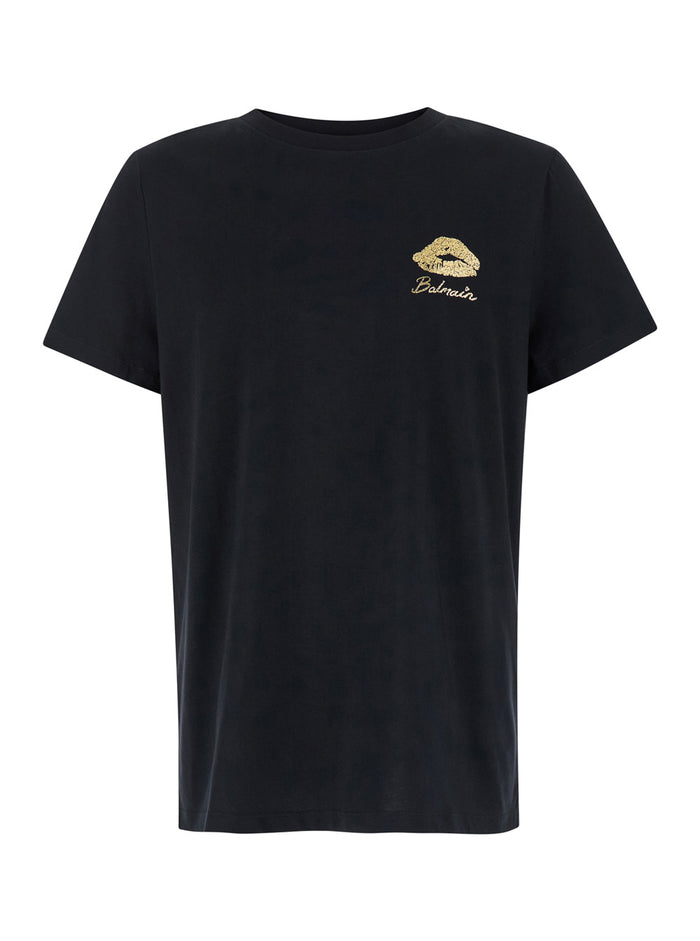 Black Crewneck T-Shirt With Logo Detail On The Front Cotton Man Organic Tshirts And Polo Shirts