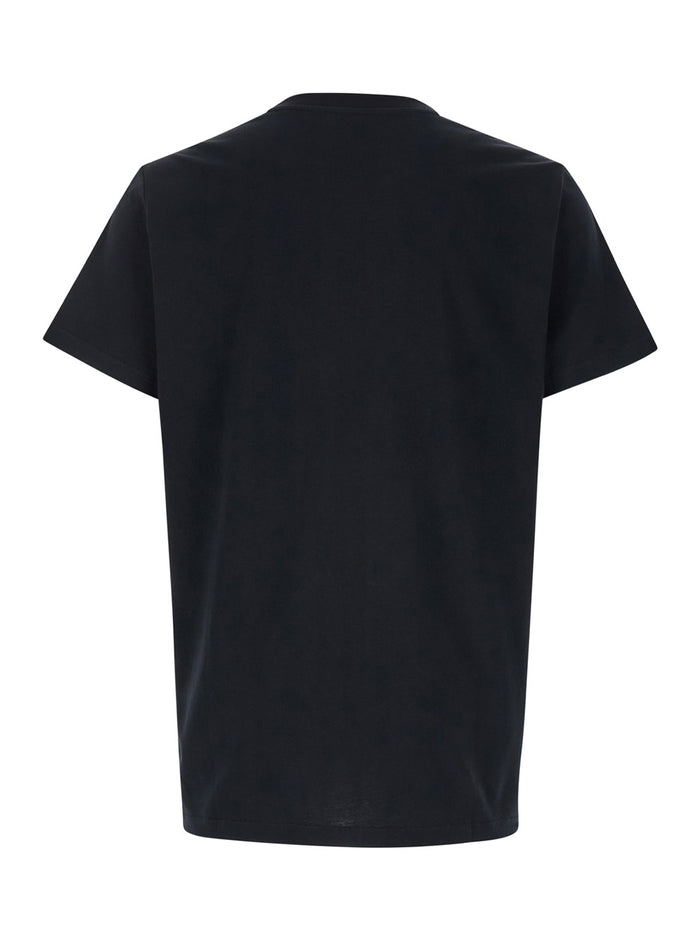 Black Crewneck T-Shirt With Logo Detail On The Front Cotton Man Organic Tshirts And Polo Shirts