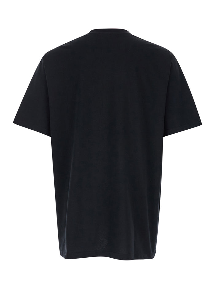 Black Crewneck T-Shirt With Maxi Logo On The Front Cotton Man Organic Tshirts And Polo Shirts