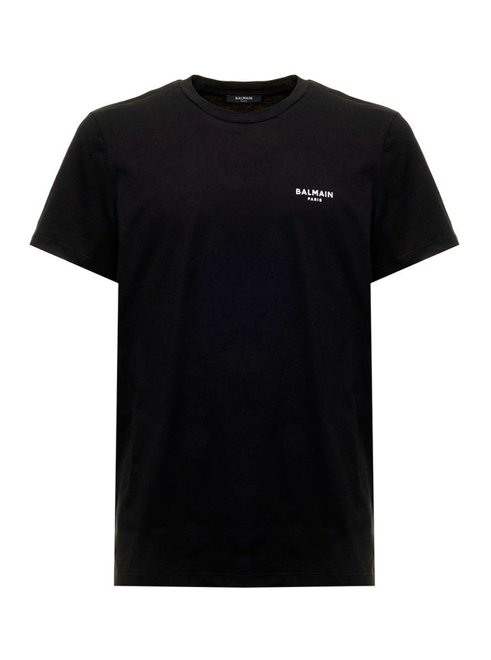 Black T-Shirt With Flock Logo Cotton Man Tshirts And Polo Shirts