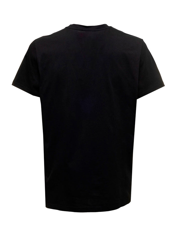Black T-Shirt With Flock Logo Cotton Man Tshirts And Polo Shirts