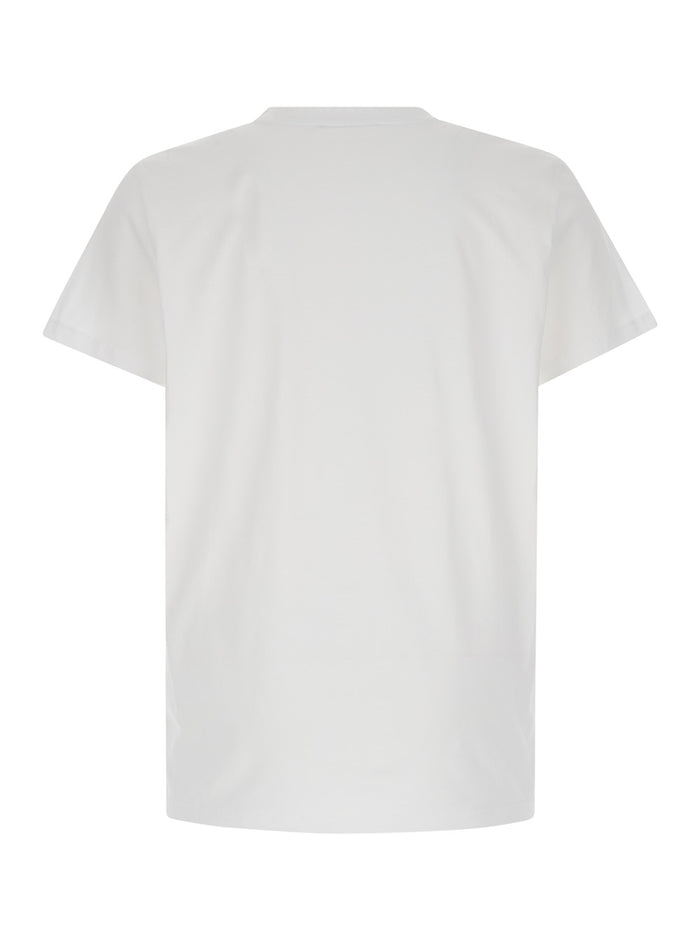 White Crewneck T-Shirt With Logo Lettering Embroidery Cotton Man Tshirts And Polo Shirts