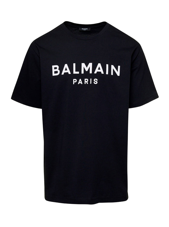 Black Crew Neck T-Shirt With Logo Print On The Chest Cotton Man Tshirts And Polo Shirts