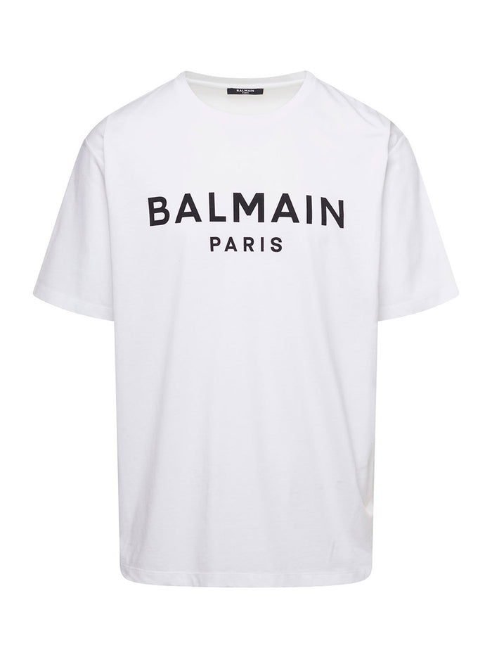 White Crewneck T-Shirt With Contrasting Logo Lettering Print Cotton Man Tshirts And Polo Shirts