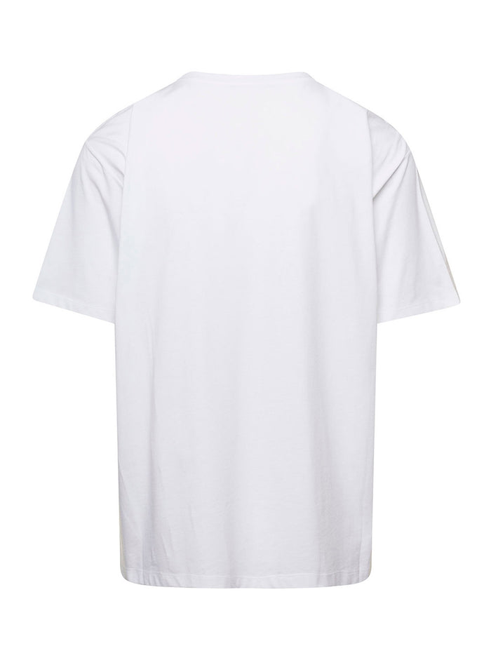 White Crewneck T-Shirt With Contrasting Logo Lettering Print Cotton Man Tshirts And Polo Shirts