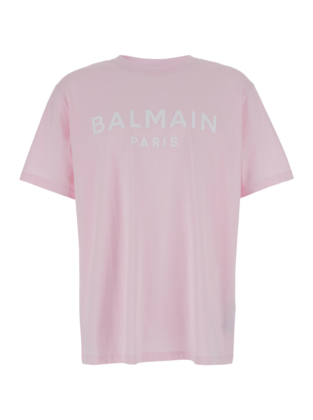 Pink Crewneck T-Shirt With Logo Print Cotton Man Tshirts And Polo Shirts