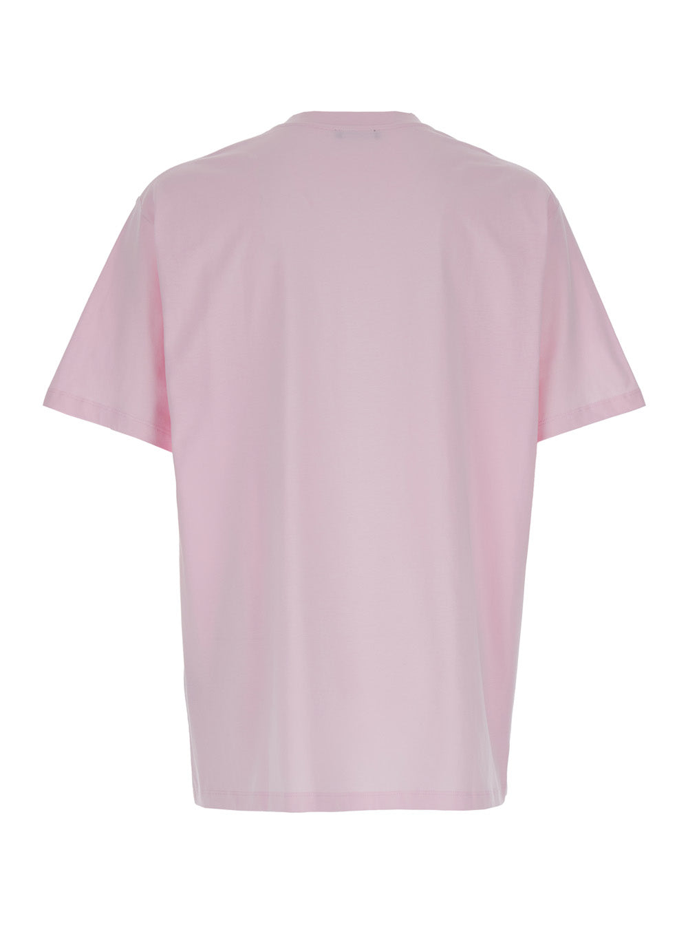 Pink Crewneck T-Shirt With Logo Print Cotton Man Tshirts And Polo Shirts