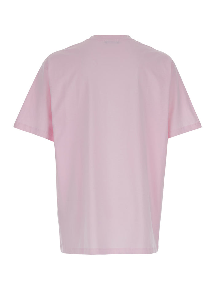 Pink Crewneck T-Shirt With Logo Print Cotton Man Tshirts And Polo Shirts